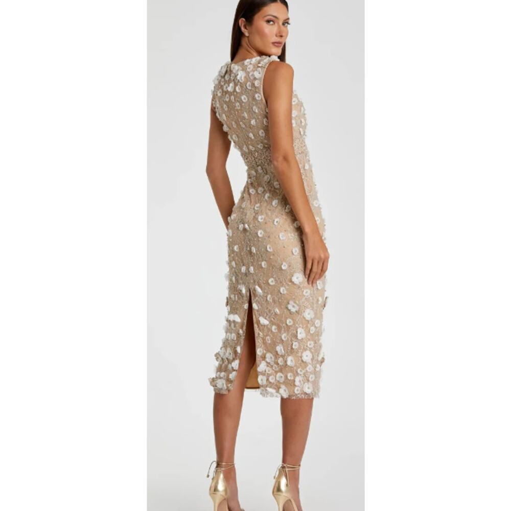 Mac Duggal Nude Ivory Floral Applique Sleeveless Midi Dress Size 0 NWT+I - Picture 3 of 12